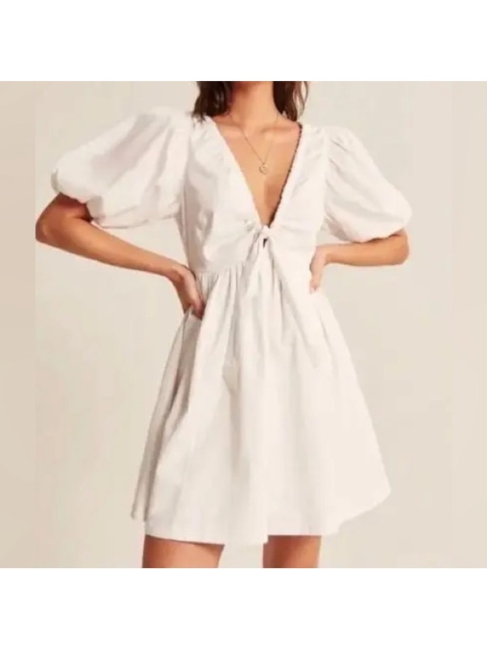 NWT Abercrombie & Fitch White Puff Sleeve Tie-Front Mini Dress